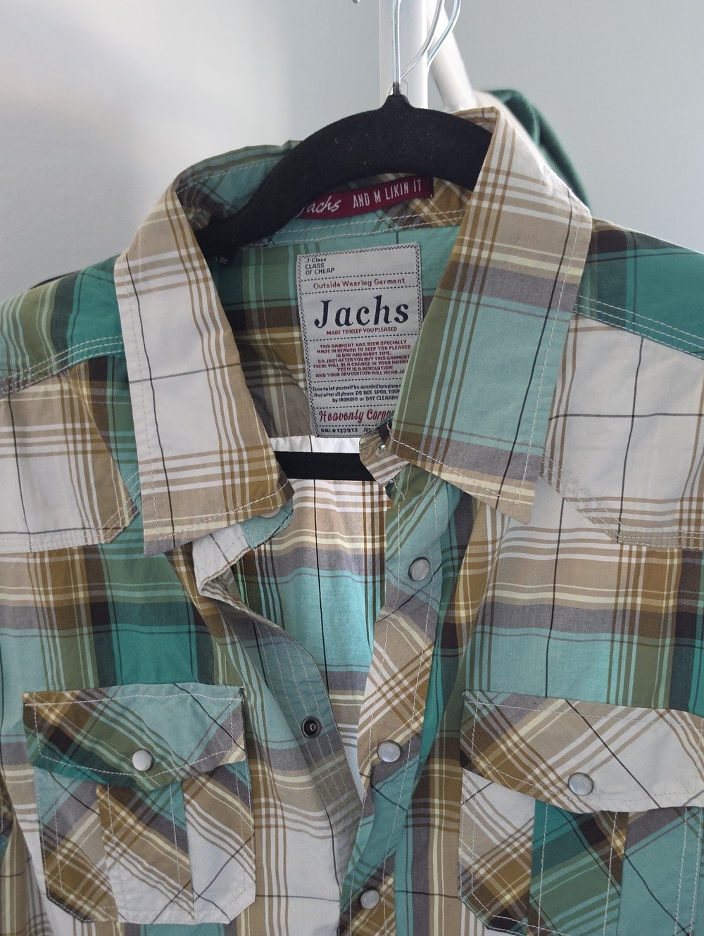 Jachs Plaid Button-Down Shirt in Teal, Tan & White